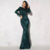 فستان سهرة بأكمام طويلة ومقاس كبير ومطرز بالترتر