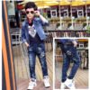 جينز للأولاد خريف وشتاء مخملي جديد من قطعة واحدة