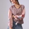 بلوزة نسائية من الأقليات الفرنسية بأكمام منتفخة ومرقعة