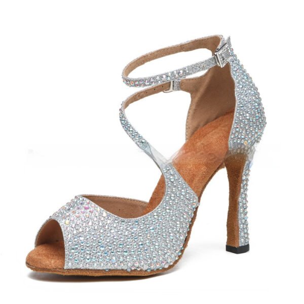 حذاء رقص لاتيني نسائي بكعب متوسط ​​الارتفاع