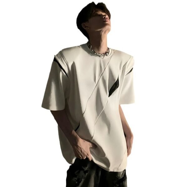 تي شيرت رجالي من Design Sense بأكمام قصيرة من Niche High Sense Split Deconstruction American