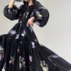 فستان نسائي مطبوع بتنورة متأرجحة كبيرة