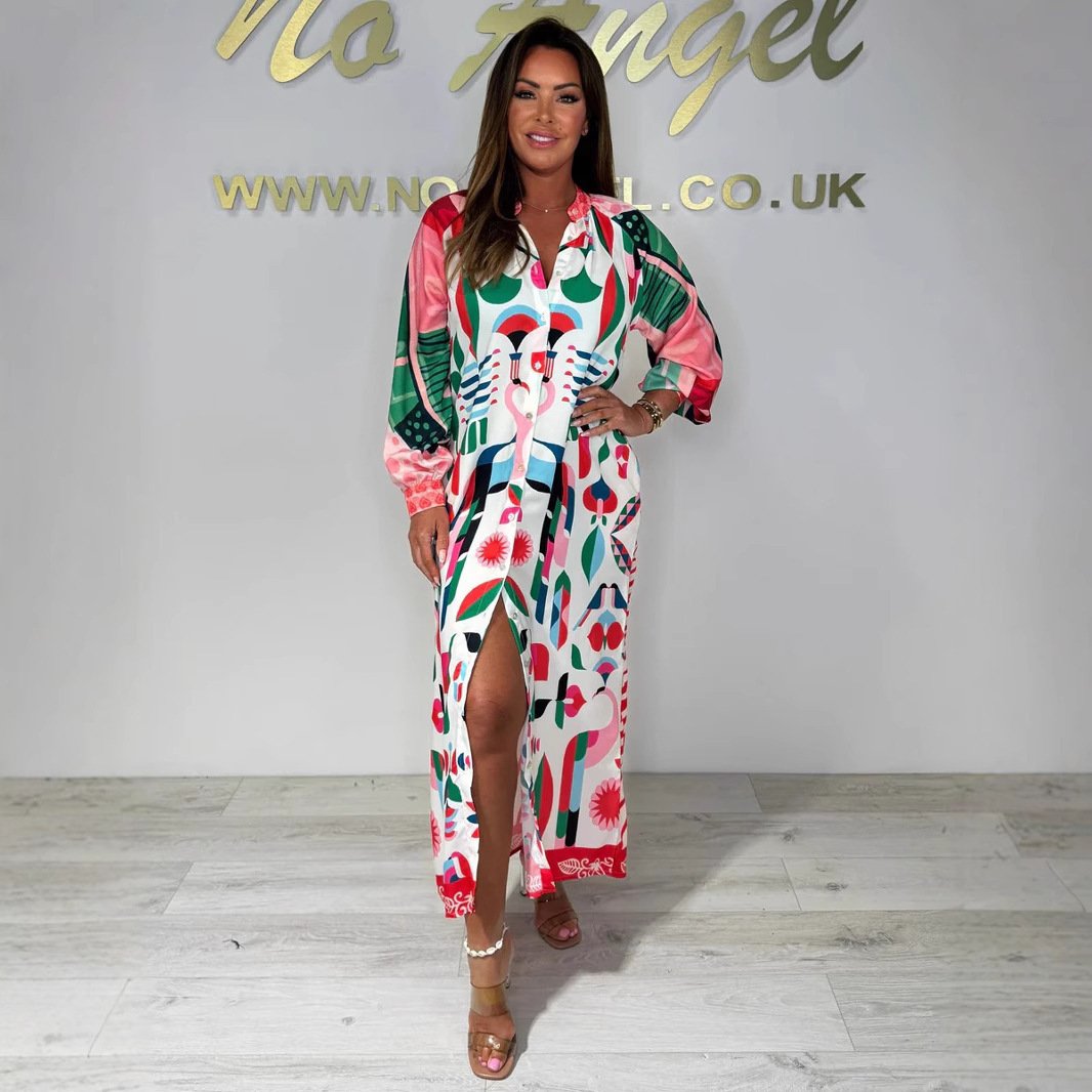 فستان بطبعة زهور على الطراز الأوروبي والأمريكي