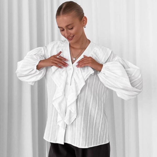 قميص جاكار بأكمام طويلة مكشكش