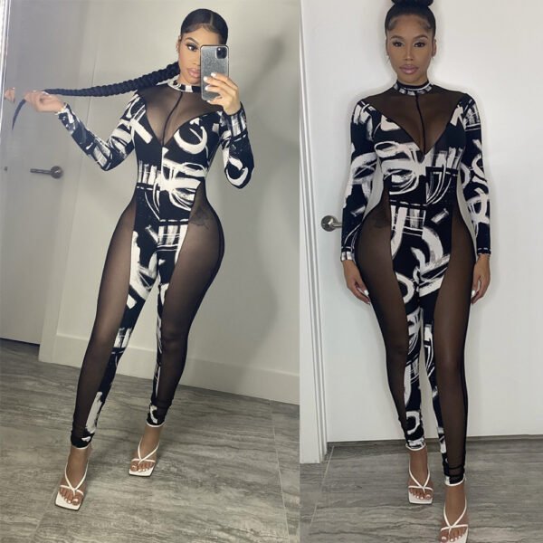 جمبسوت نسائي ضيق بخياطة شبكية