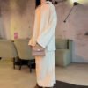 بدلة تنورة كاجوال فضفاضة بسحاب بلون سادة للنساء