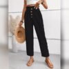 بنطلون نسائي فضفاض مستقيم بقصّة Slim-fit وأزرار