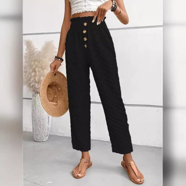 بنطلون نسائي فضفاض مستقيم بقصّة Slim-fit وأزرار