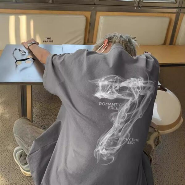 تي شيرت قطن ثقيل بأكمام قصيرة للرجال صيفي عصري نصف كم