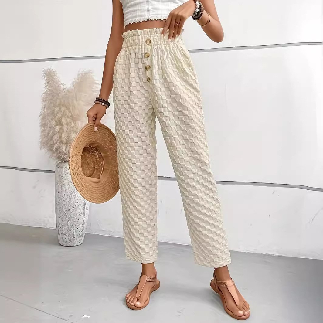 بنطلون نسائي فضفاض مستقيم بقصّة Slim-fit وأزرار