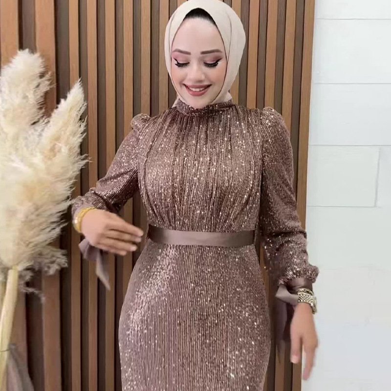 فستان فضفاض بأكمام طويلة بلون سادة للخريف الأوروبي والأمريكي