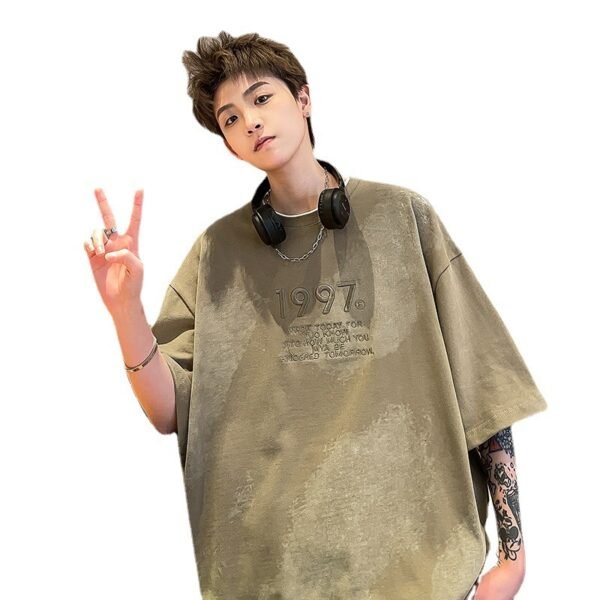 تي شيرت قطني ثقيل أمريكي 230 جرام بأكمام قصيرة مصبوغ بالربط