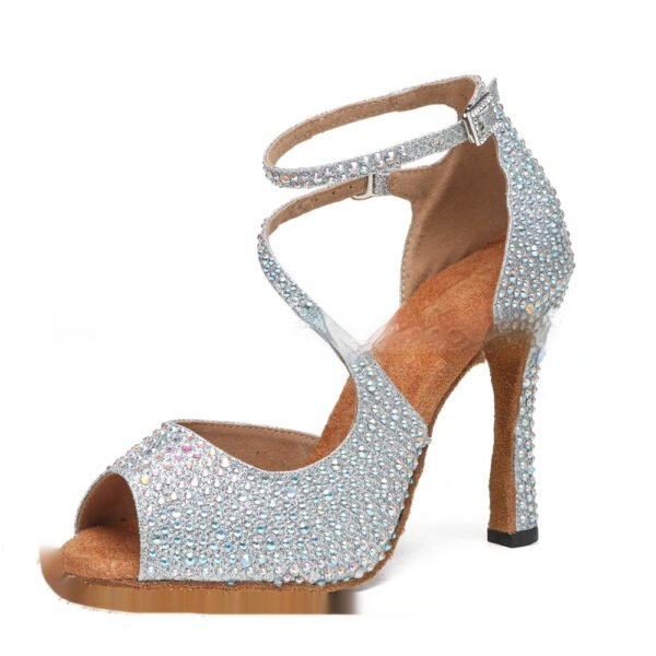 حذاء رقص لاتيني نسائي بكعب متوسط ​​الارتفاع