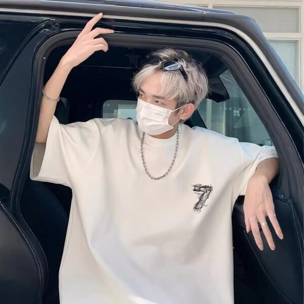 تي شيرت قطن ثقيل بأكمام قصيرة للرجال صيفي عصري نصف كم