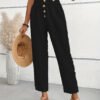 بنطلون نسائي فضفاض مستقيم بقصّة Slim-fit وأزرار