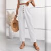 بنطلون نسائي فضفاض مستقيم بقصّة Slim-fit وأزرار