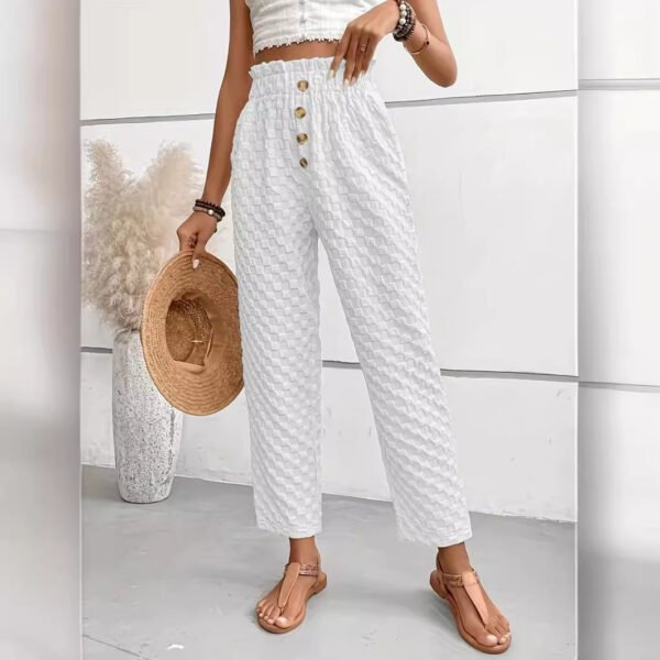 بنطلون نسائي فضفاض مستقيم بقصّة Slim-fit وأزرار