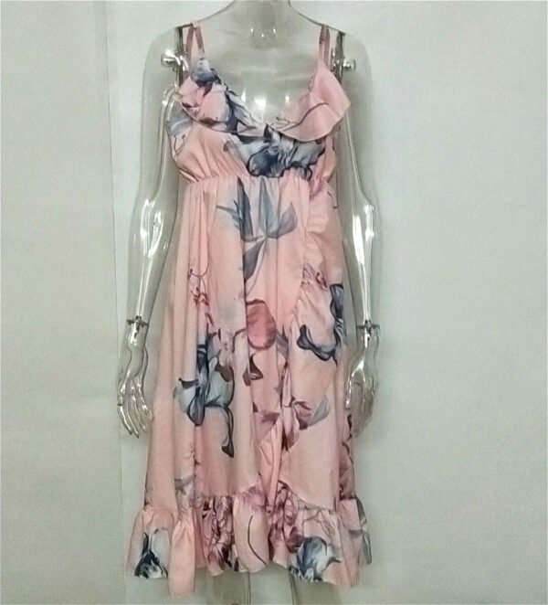 فستان فضفاض مطبوع عليه كشكشة وأشرطة حبر للنساء الحوامل