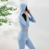 طقم بدلة هودي نسائية مثيرة بسحاب وأكمام طويلة وبنطلون طويل بخصر مرتفع
