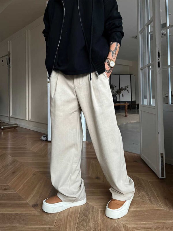 بنطلون رجالي كاجوال فضفاض مستقيم بلون سادة، بنطلون بدلة أرضي