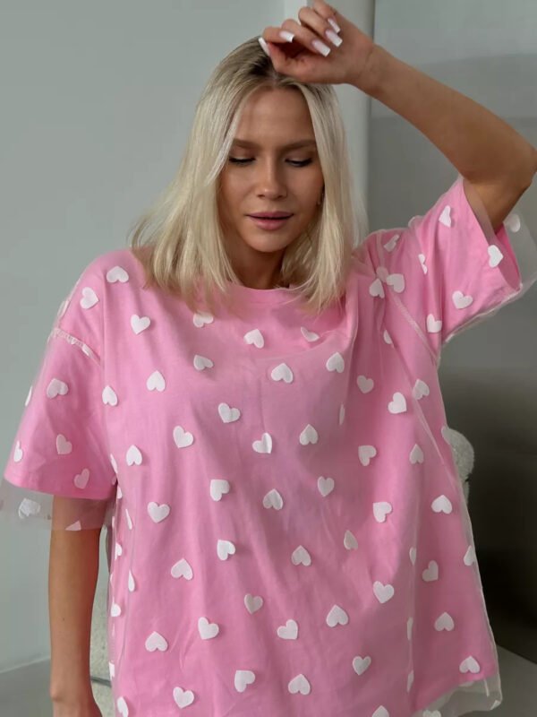 تي شيرت نسائي فضفاض بأكمام قصيرة ورقبة دائرية على الطراز الأوروبي والأمريكي بخياطة شبكية