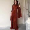 فستان سهرة طويل أنيق بتصميم أوروبي وأمريكي بلون واحد وخصر جنية للنساء