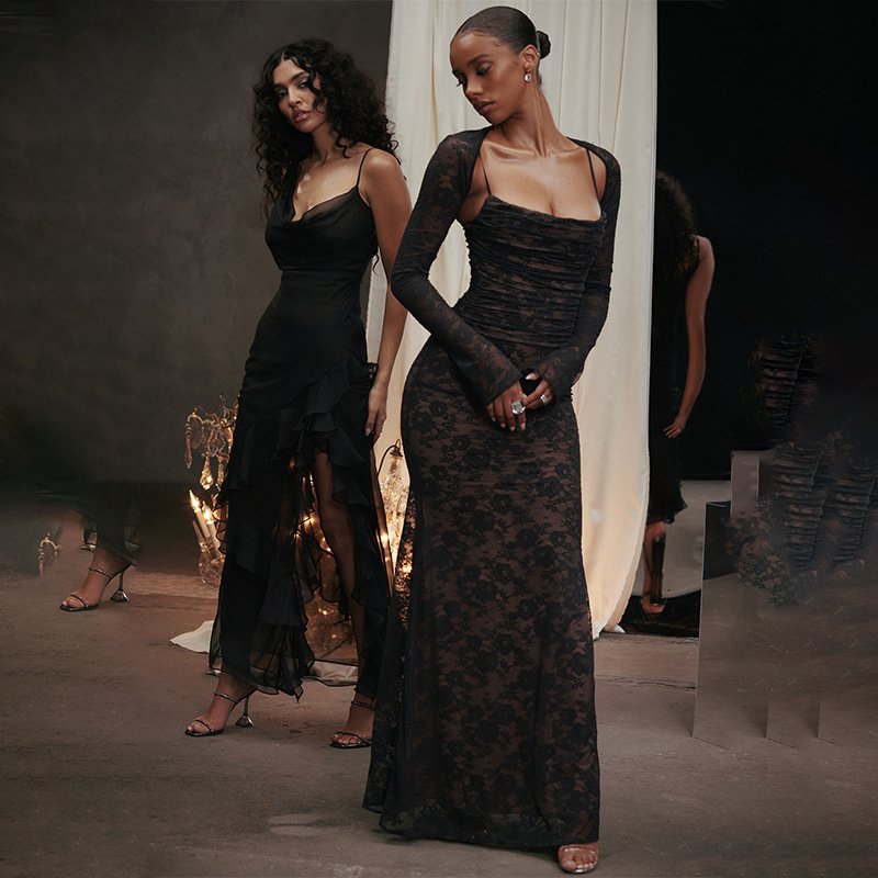 فستان نسائي من الدانتيل الفرنسي مع شال