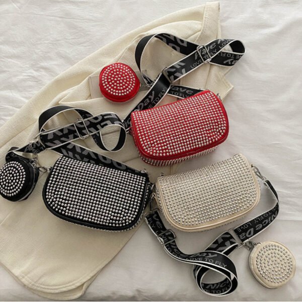 حقيبة كتف مرصعة بأحجار الراين مع محفظة صغيرة أنيقة للحفلات تحت الإبط حقيبة كروس بودي للنساء حقائب فاخرة من تصميم المصممين