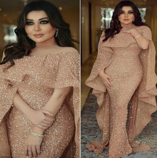 فستان حورية البحر الفاخر في الشرق الأوسط، فستان عربي دبي، فستان حورية البحر الذهبي، فستان سهرة
