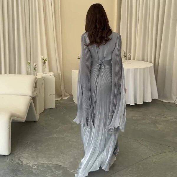 فستان سهرة طويل أنيق بتصميم أوروبي وأمريكي بلون واحد وخصر جنية للنساء