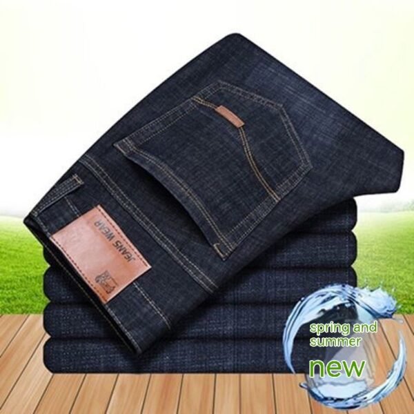 بنطلون جينز رجالي مطاطي مستقيم فضفاض كاجوال