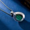 قلادة نسائية خضراء عتيقة من الفضة الإسترليني S925 على شكل قطرة
