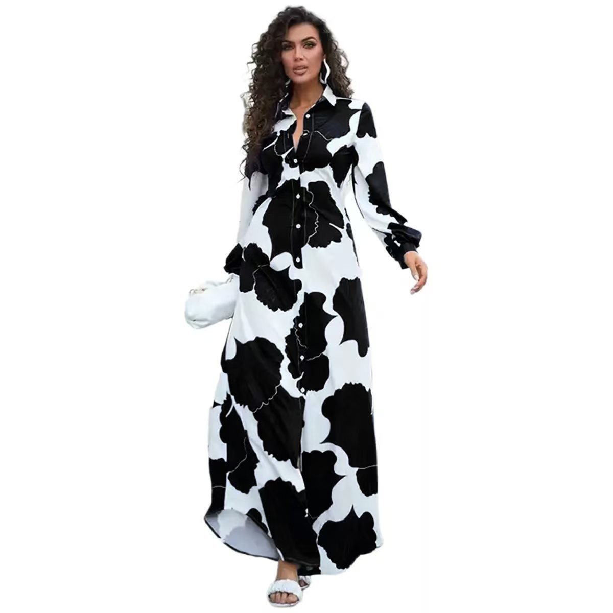 9bbddb63-03d3-4712-9dbd-7ce576438a8d.jpg فستان قميص مطبوع بفتحة صدر واحدة