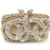 حقيبة عشاء مرصعة بالألماس من جلد الثعبان مزودة بمشبك مغناطيسي وسلسلة