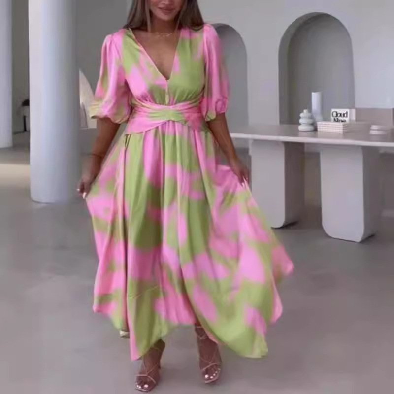 فستان نسائي مريح ضيق مطبوع طويل