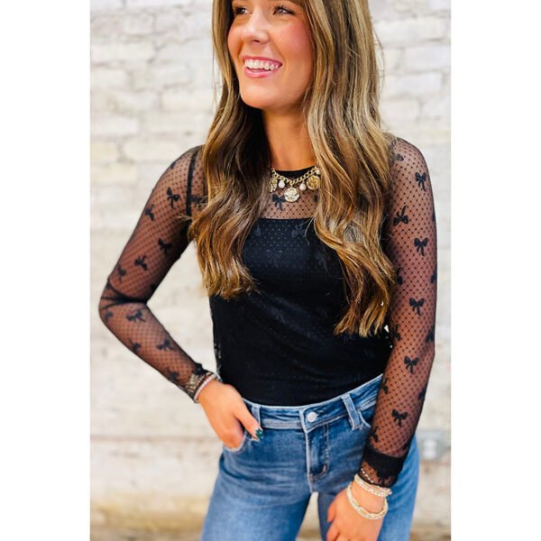 تي شيرت نسائي بأكمام طويلة مطبوع عليه فيونكة خريفية جديدة