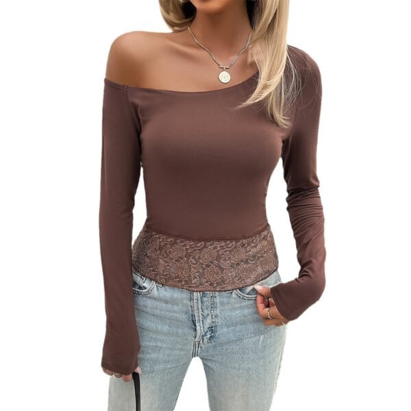 تي شيرت Y2g توب نسائي ضيق محبوك بأكمام طويلة