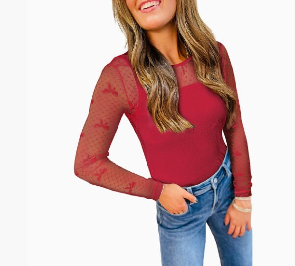 تي شيرت نسائي بأكمام طويلة مطبوع عليه فيونكة خريفية جديدة