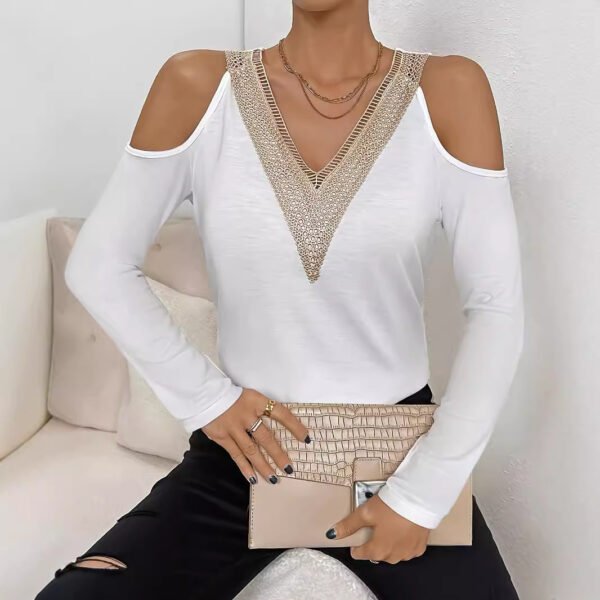 تي شيرت نسائي أنيق بلون سادة مجوف