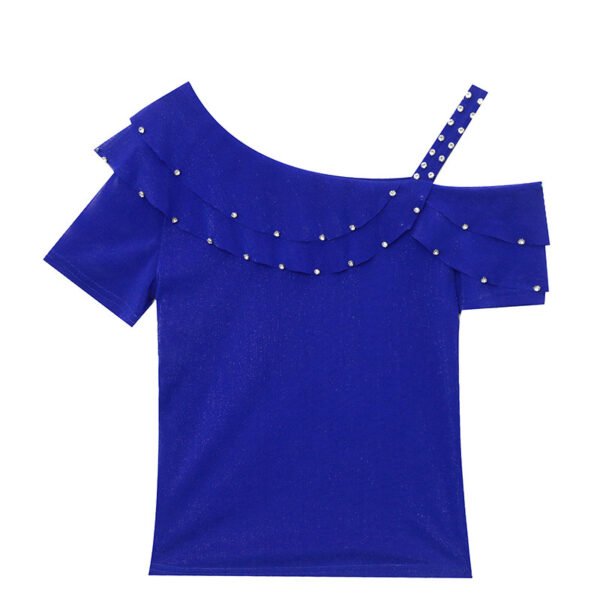 بلوزة فيلامنتيشن رياضية بكتفين واكمام قصيرة ومزينة بكشكشة