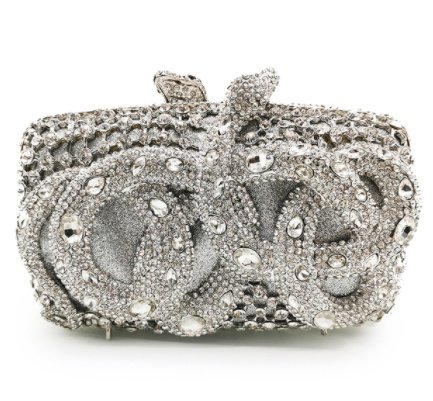 حقيبة عشاء مرصعة بالألماس من جلد الثعبان مزودة بمشبك مغناطيسي وسلسلة