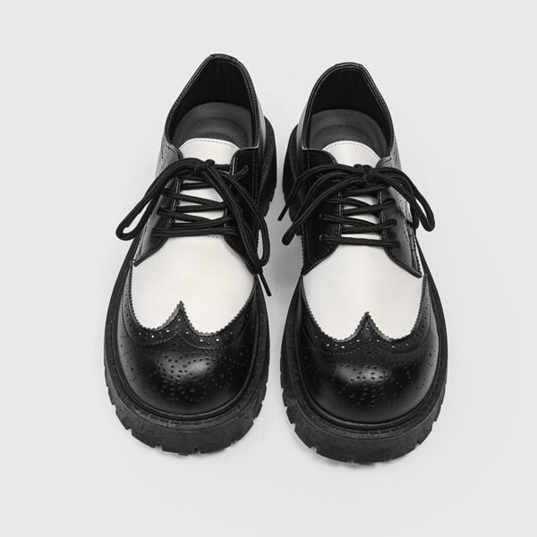 حذاء رجالي كاجوال من الجلد بتصميم بروغ أسود بأصابع كبيرة