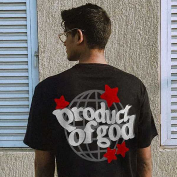 تي شيرت رجالي بأكمام قصيرة ورقبة دائرية وطبعة حروف