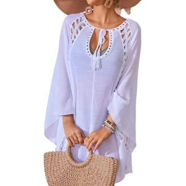 فستان تنورة شاطئ نسائية مع ربطة عنق وبلوفر فضفاض