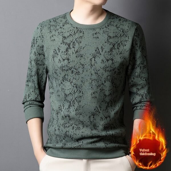 تي شيرت رجالي برقبة دائرية وأكمام طويلة وطباعة شبابية ودافئة وسميكة