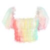 تي شيرت نسائي بأكمام منتفخة بألوان قوس قزح