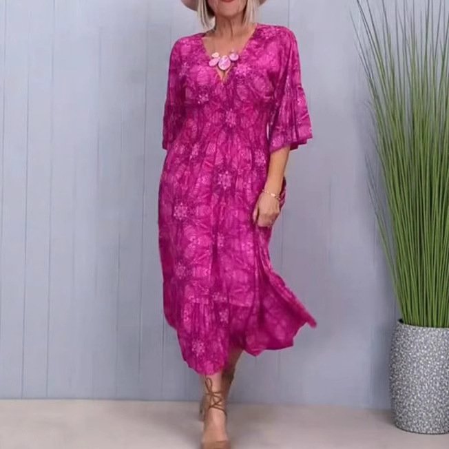 56ed1382-6f5b-480d-a6a1-e7dd3bd35701.jpg فستان أنيق بطبعة زهور على شكل حرف V من تصميم أوروبي أمريكي