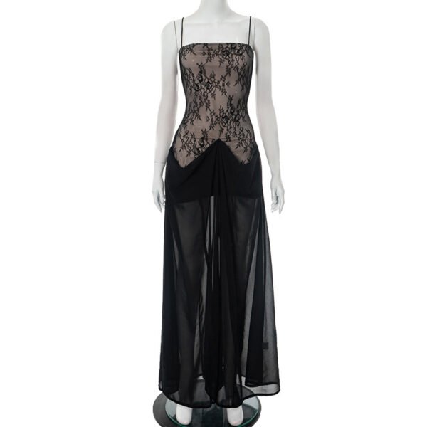 فستان طويل مثير من الدانتيل بأشرطة على الطراز الأوروبي والأمريكي