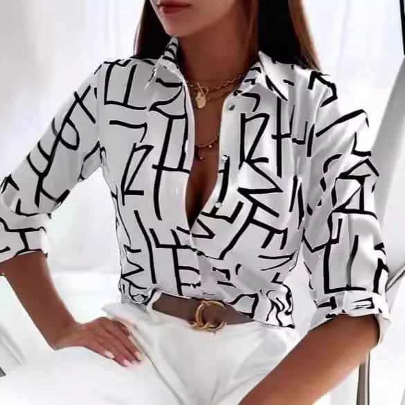 قميص نسائي مطبوع بأكمام طويلة