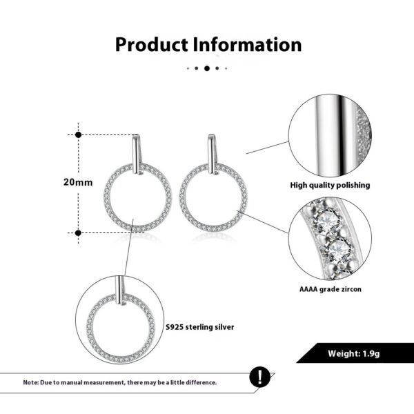 أقراط مرصعة بالألماس من الفضة الإسترلينية S925 دائرية مجوفة